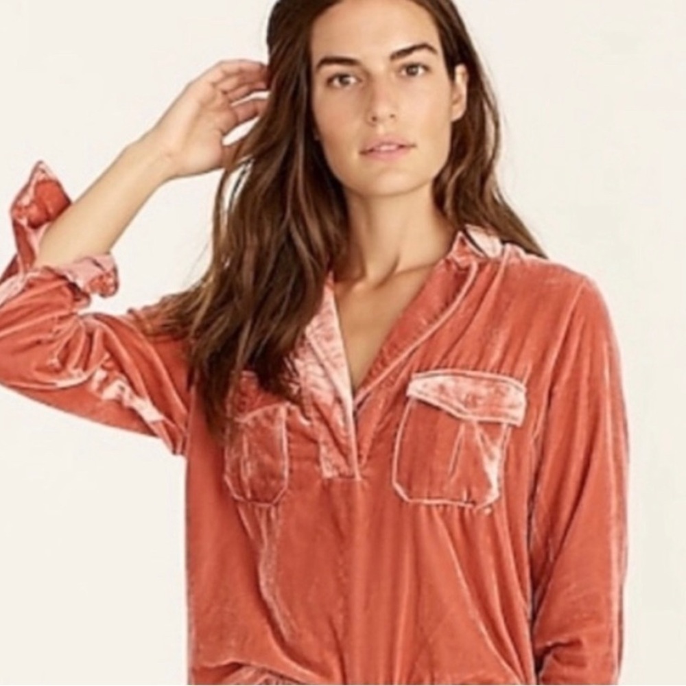 J.Crew Velvet Rust Patch Pocket Pullover Top Sz XXS